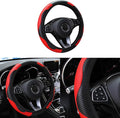 Car Steering Wheel Cover, 15 inch Carbon Fiber Microfiber PU Leather Elastic Steering Wheel Protector for Men Women, Anti-Slip Breathable Car Interior Accessories for Most Cars (Red)