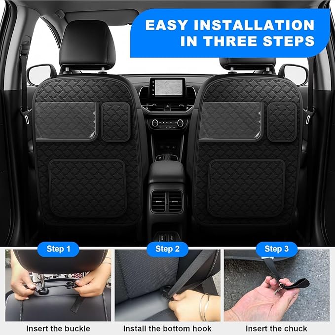 Ahsrnl Back Seat Protector 2 Pack Fit for Honda Accord Car Kick Mats with Touch Screen Tablet Holder Storage Organizer Waterproof Dirt Proof Faux Leather Auto Accessories for Kids (1 Pair Black)