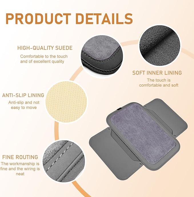 Upgraded Car Center Console Cover, Furry Soft & Comfortable Center Elbow Cushion with Two Side Storage Pockets, Luxury Leather Plush Armrest Pad Decoration, for Most Vehicles (Gray)