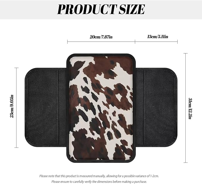 Boatee Cow Print Armrest Cover for Car Console Cushion for Auto Arm Rest Pad Vehicle Center Console Organizer Universal Arm Rest Seat Box Cover Protector Middle Console Pad Stylish Decor Brown