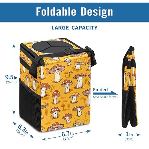 GVGHIDZ Car Trash Can – Multi-Purpose, Lightweight and Portable with Durable Water-Resistant Coating, No Installation Required, Practical and Ample Capacity, Variety of Colors.Mushroom