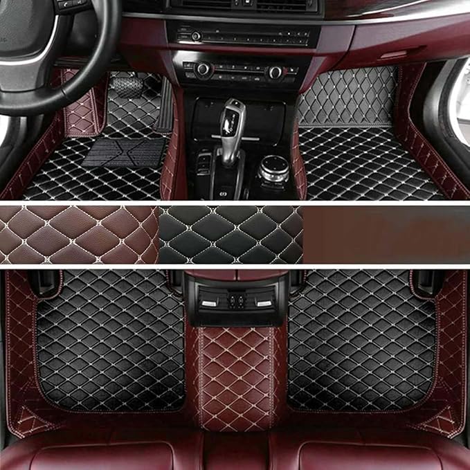Custom Making Car Floor Mats Protection Pads for 99% Sedan/Coupe/Hatchback/SUV/Pickup Men Women Car Floor Mats Coverage Pads Anti-Slip Leather Floor Lining (Dark Brown+Black Beige)