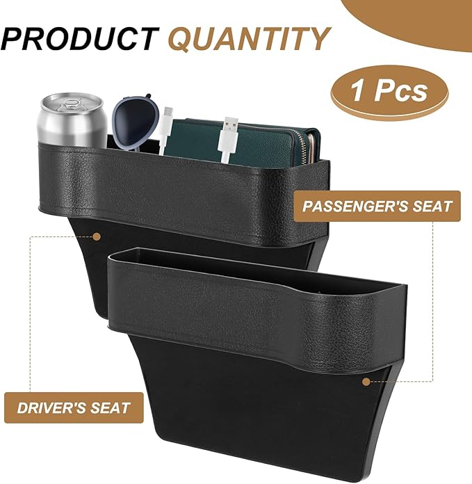 HARFINGTON Car Seat Gap Filler Organizer 10.2 x 6.5 x 2.4 Inch ABS Universal Car Organizer Storage Box Between Seat and Console (Left) with Cup Holders for Phone Sunglasses Keys, Black