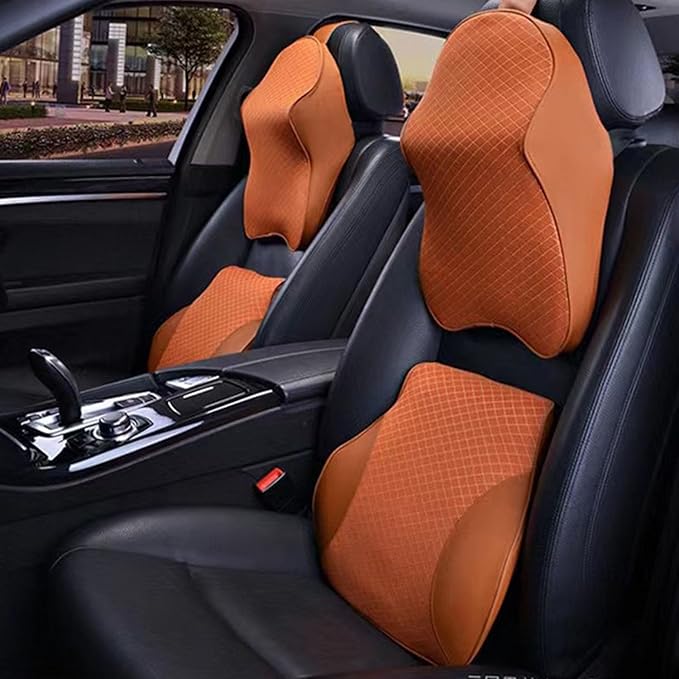 Car Headrest and Lumbar Support Pillow for Honda Civic 2012-2026 Seat Back Cushion Neck Pillow Driving Support Cushion Interior Accessories,1 Set of headrest and Lumbar Support-Orange Style