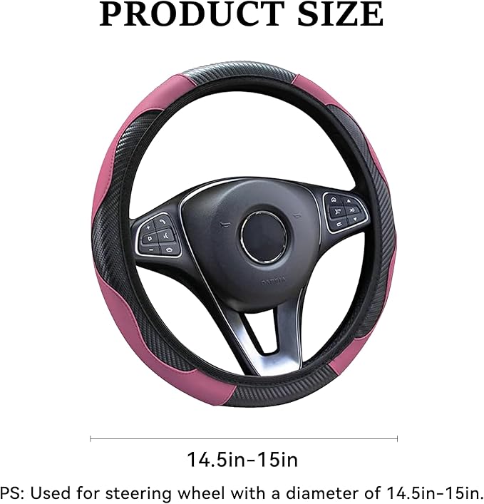Car Steering Wheel Cover, 15 inch Carbon Fiber Microfiber PU Leather Elastic Steering Wheel Protector for Men Women,Universal Durable Car Decorative Fit for Most Cars, Trucks, SVU (Pink)