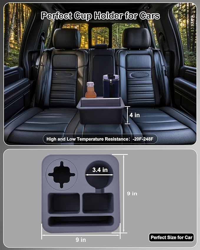 Couch Cup Holder Tray, Bonfixe Elastic Clip Stable Back Seat Cup Holder for Cars, 4 Anti-Slip Pads & Food-Grade Silicone Car Caddy Organizer for Bed, Truck, Home, Office, Boat (Black)