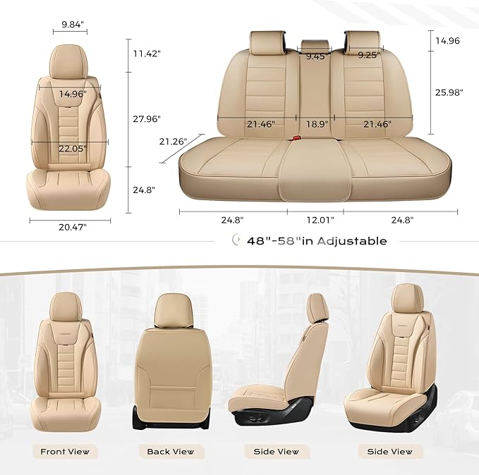 Coverado Car Seat Covers Full Set, Seat Covers for Cars, Front Seat Covers and Back Seat Cover Waterproof Leather Automotive Seat Cover, Universal Car Interior Protectors Cushion for Most Cars