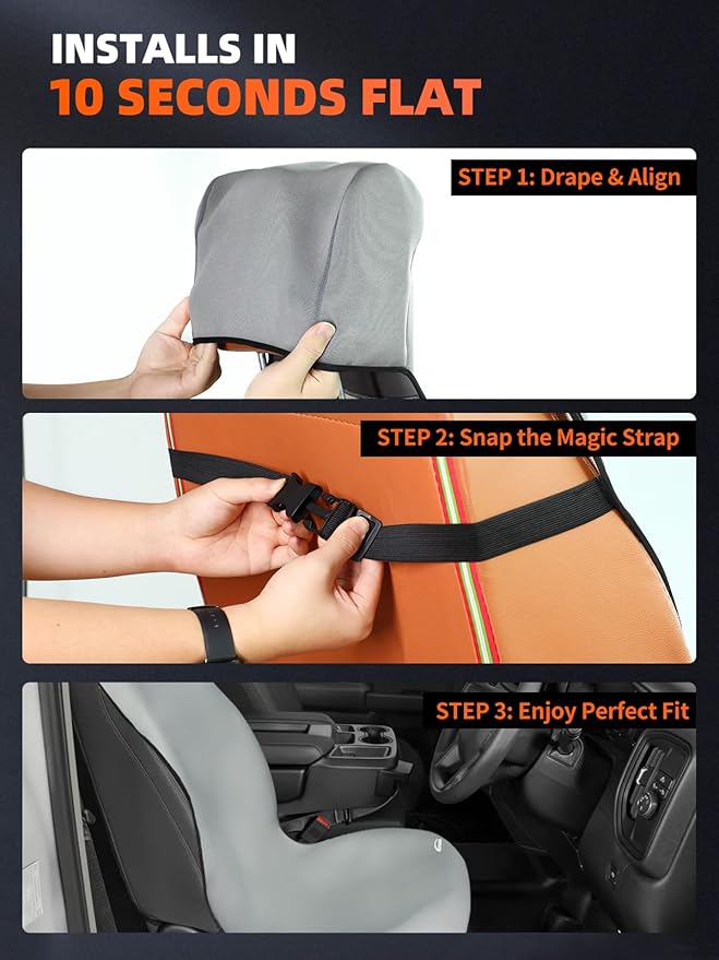 KIGEMOS Car Seat Towel Cover, Waterproof, Sweatproof, Non-Slip Protector – Dual-Layer Microfiber Terry – Universal Fit for Cars, Trucks, SUVs – Branded Embroidered Design (Gray, 1 Pack)