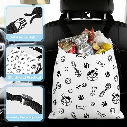 Cute Dog Toy Paw Prints Car Trash Bag - Waterproof Car Trash Bag Hanging Leakproof Car Garbage Bag - Washable Reusable Trash Bag For Car Interior Hanging Organizer Storage Vehicle Travelling Camping