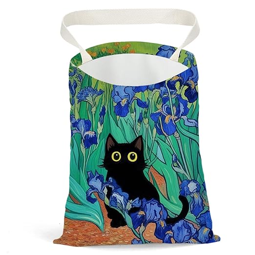 Pykfrhh Black Cat Car Trash Bag, Car Trash Bag Hanging, Waterproof Cars Back Seat Hanging Organizer and Storage Trash Bags for Vehicle Travelling Camping Irises Decor