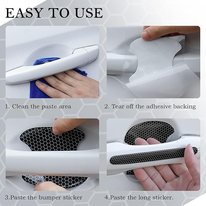 OFBAND 8PCS Car Door Handle Protector with Reflective Design, Universal Fit, Black, Plastic, Reflective, Door Handle Scratch Protector