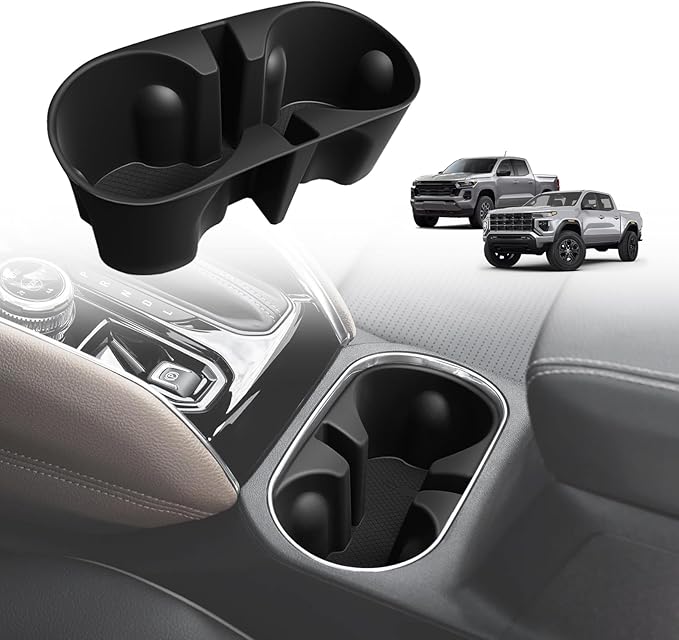 Muslogy Center Console Cup Holder Inserts Compatible with 2023-2025 Chevy Colorado & GMC Canyon Accessories Front Console Drink Holder Silicone Organizer Non-Slip Upgraded Snug Fit