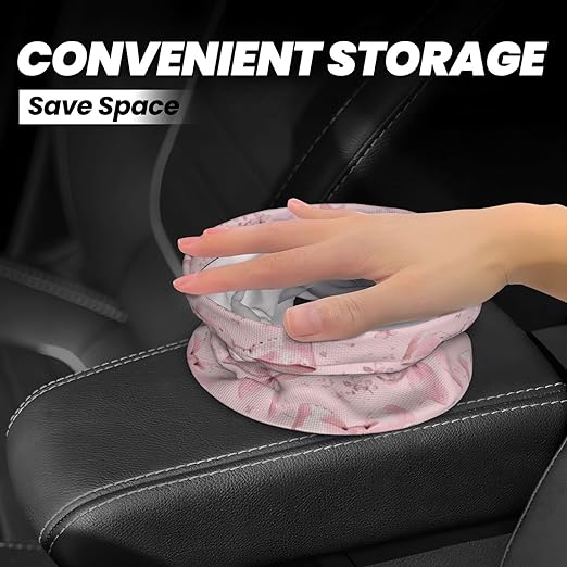 Pink Ribbon Bow Floral Car Trash Can Leak-Proof Waterproof Hanging Trash Bin Collapsible Garbage Can for Car Accessories Travelling Camping