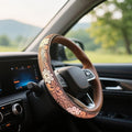 Steering Wheel Cover Western Car Tooled Leather Retro Cowboy Car & Truck Accessory, Universal 15 Inch Non Slip Wheel Cover for SUV, Pickup, Comfortable Grip, Easy to Install (Brown)