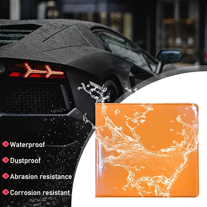 Ziciner 2PCS Car Registration and Insurance Holder, 5.2"× 4.7" Leather Auto Glove Box Organizer with Closure, Essential Car Document Holder for Card, Driver License (Orange)