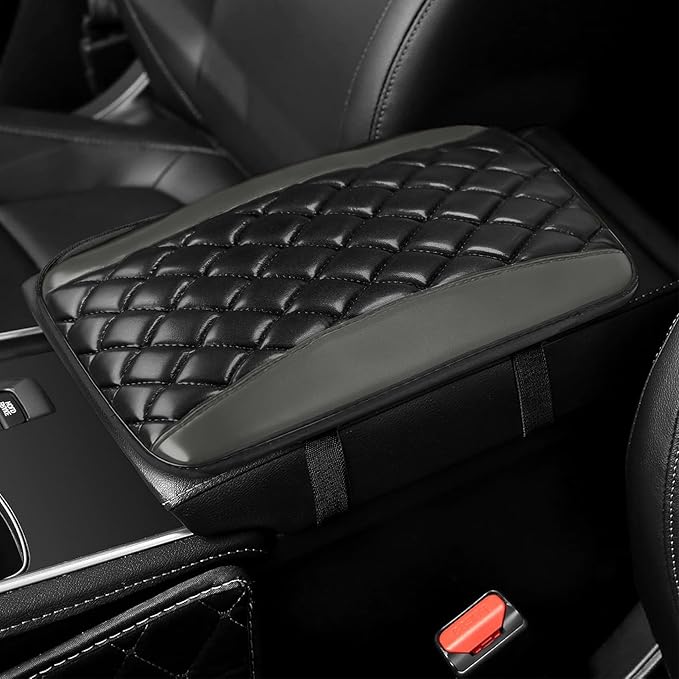 Car Center Console Cover, Leather Waterproof Armrest Seat Box Cushion Pad, Universal Decor Protector Mat, Comfortable Car Decor Accessories Fit for Most Cars, Vehicles, SUVs (Gray)