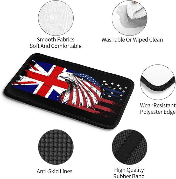Car Armrest Cover America and Britain British Flag Eagle Armrest Seat Handrail Box Cover Auto Center Console Pad Cushion Universal Decoration Protector Accessories