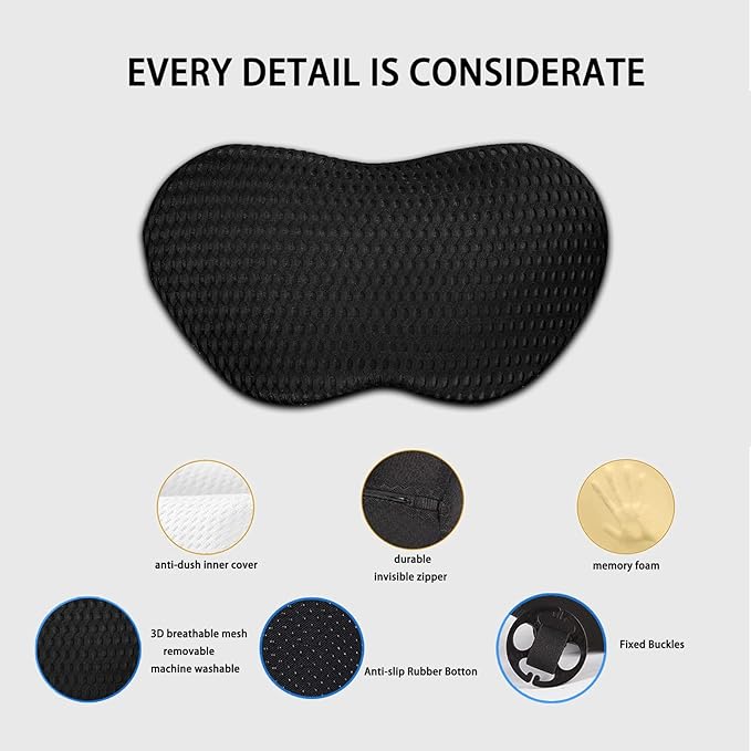 Memory Foam Car Seat Fill Cushion, Driver Seat Cushion for Tailbone Pain Relief, Car Lumbar Support for Driving Seat, Car Booster Seat for Short Drivers，Car Seat Pad (Black)