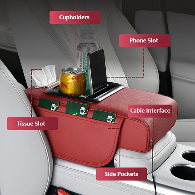 Armrest Pad for Car w/Type-C Charging Interface, Car Center Console Cup Holder, Interior Car Accessories, 2 Sizes& Styles (Upgraded Version, Orange, M: 35×20.5×7cm / 13.78×8.07×2.76’’)
