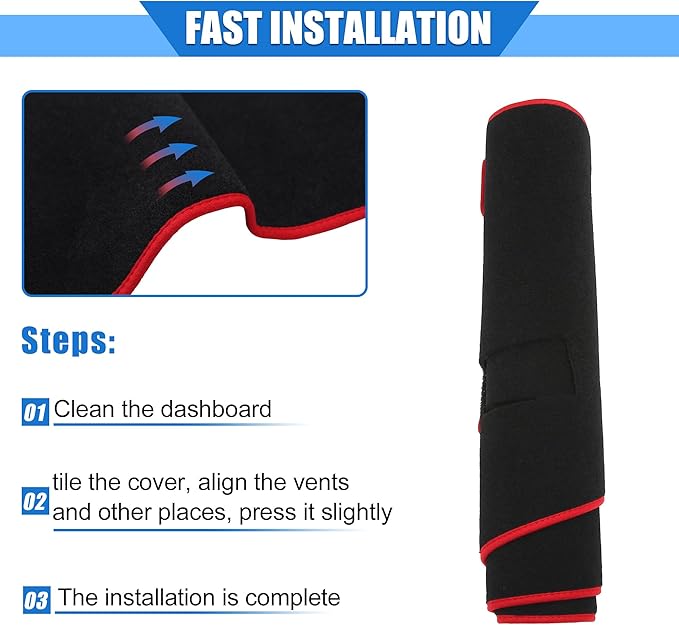 Car Dashboard Cover Compatible for Dodge for Ram 2006-2009, Protective Polyester Red Center Console Interior Trim Dash Cover Mat Pad