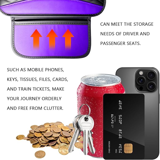 Patchwork Leather Center Console Cover, Upgraded Car Armrest Cover with 2 Storage Bags, Universal Arm Rest Covers for Car, Vehicle Interior Accessories Middle Console Cushion Organizer (Purple)