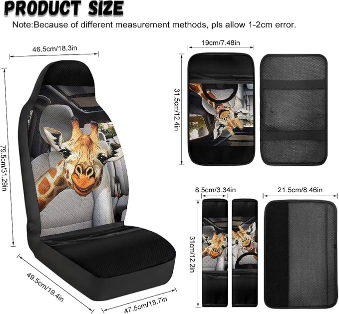 Qeluxign Funny Giraffe Car Accessories Set for Women Center Console Armrest Pad Seat Belt Cushion Universal Car Accessories for SUV Van Truck