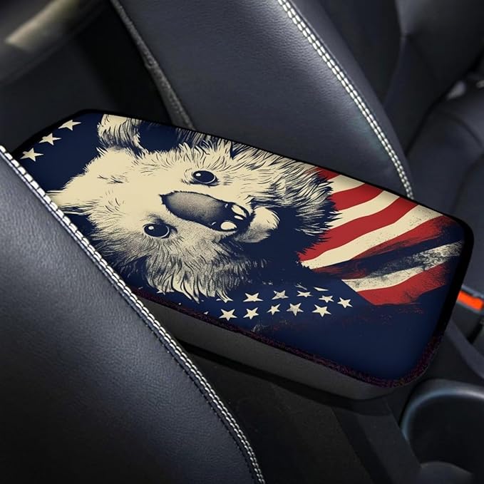 Car Center Console Pad, Universal Waterproof Car Armrest Seat Box Cover, Car Interior Accessories for Most Vehicle SUV Truck Vintage American Flag Sloth Car Armrest Pad