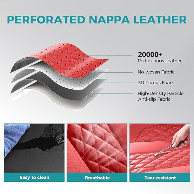 FEINEPRO Leather Car Seat Covers Full Set, Breathable Faux Leather Seat Covers for Cars SUV Sedan Waterproof BlackRed