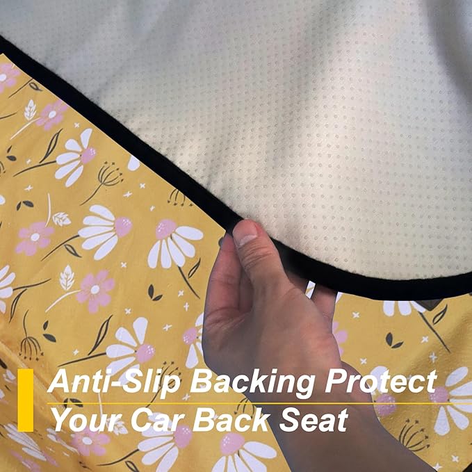 LoyaGour Back Seat Cover for Car Trucks Van SUV,Waterproof Rear Bench Towel Seat Covers for Dogs and Kids,Automotive Backseat Protector (Chamomile and Yellow)