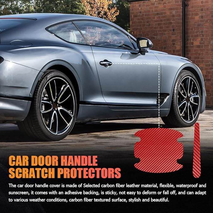 8PCS Car Door Handle Scratch Protectors, Car Door Handle Stickers, Carbon Fiber Texture Anti-Scratches Bowl Sticker, Car Door Handle Paint Guard Cover Universal for Most Car, Truck (Red)