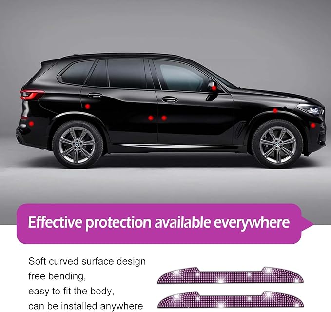 2PCS Bling Car Door Handle Scratch Protector, Car Rear View Mirror Anti-Scratch Sticker, Rhinestone Auto Exterior Accessories, Universal for SUV, Sedan, Truck(Pink)