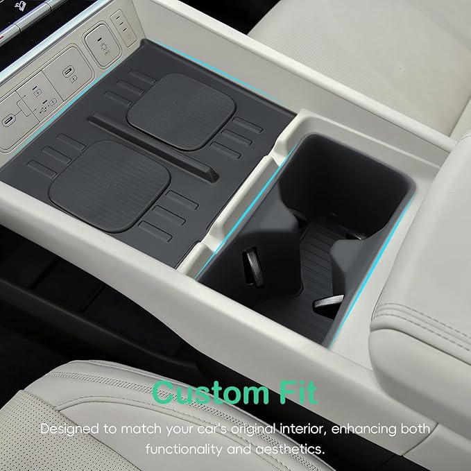 auovo Center Console Wireless Charging Mat Compatible with Hyundai Santa Fe Accessories 2026 2025 2024 Car Cup Holder Insert & Wireless Charging for 2026 Santa Fe Silicone Non-Slip Protective Mat Pad