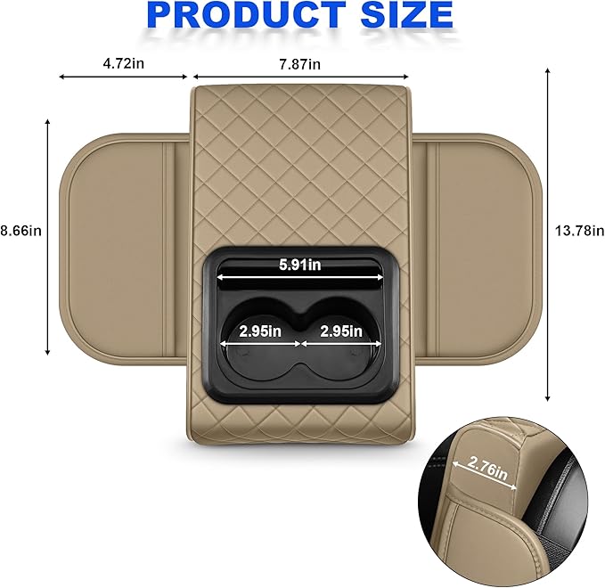 Center Console Cover Leather Armrest Cover Fit for Infiniti M 2012-2013 Middle Console Cushion with Storage Box&Cup Holder & Phone Slot(Beige)