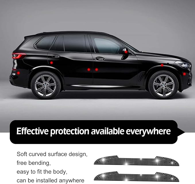 2PCS Bling Car Door Handle Scratch Protector, Car Rear View Mirror Anti-Scratch Sticker, Rhinestone Auto Exterior Accessories, Universal for SUV, Sedan, Truck(Black)