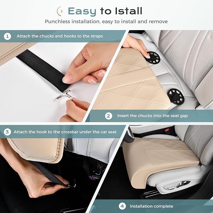 Coverado Car Seat Leg Extender, Leg Support Cushion, Car Leg Extension Cushion for Driver Seats, Universal Car Seat Extender Leg Support, Leather Car Seat Cushion for Long Driving (Beige)