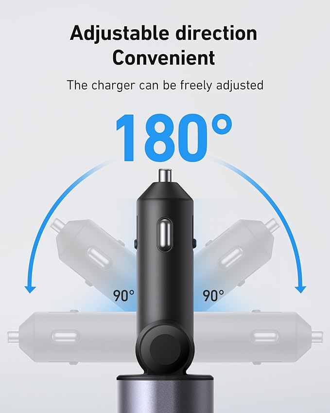 iPhone Car Charger, Retractable Fast Car Phone Charger 100w for CarPlay, 4 in 1 Car Charger Adapter with 2 Cables 31.5 Inch and 2 USB Ports, Compatible with iPhone 17/16/15/14/13/12/11 Pro/Samsung