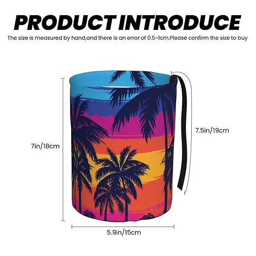 KXWQTRDD Car Garbage Bag Blue Palm Trees at Sunset Mini Car Trash Bin Portable Collapsible Waterproof Rubbish Bag for Car Accessories Back Front Seat Cup Holder