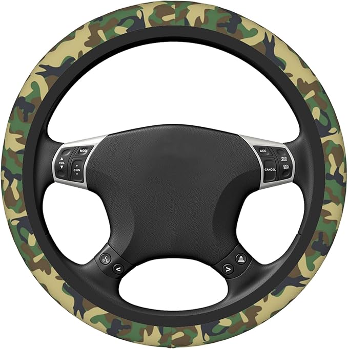 Green Camo Steering Wheel Cover for Women Men, Universal 15 Inch Anti Slip Steering Wheel Protector Car Accessories Interior for Auto Truck SUV