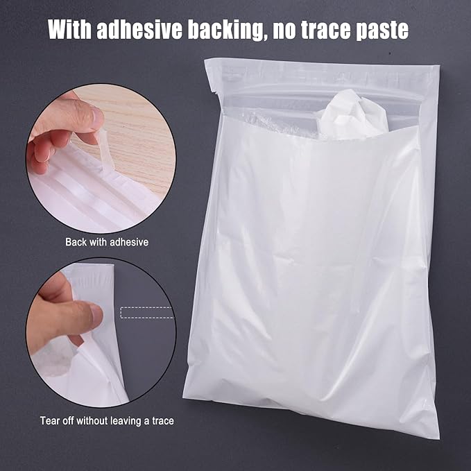 Disposable Car Trash Bags, 100 Pack Car Garbage Bag Hanging, Self Adhesive Cleaning Bags for Cars, Kitchens, Bedrooms, Offices, During Travel and Camping (9.8 * 12.2 Inches), White
