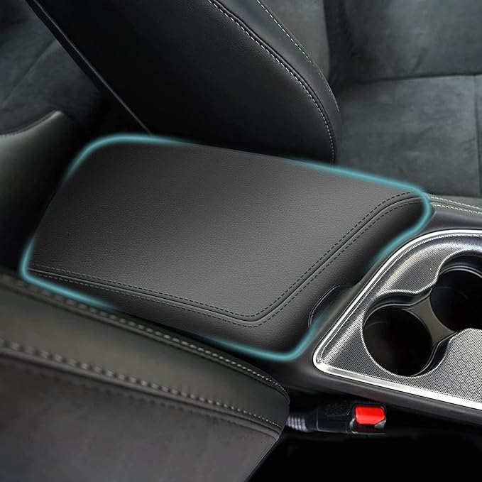 AOMSAZTO Console Armrest Covers for 2014-2023 2024-2026 Dodge Challenger Interior Accessories for Dodge Challenger Black with Black Stiches