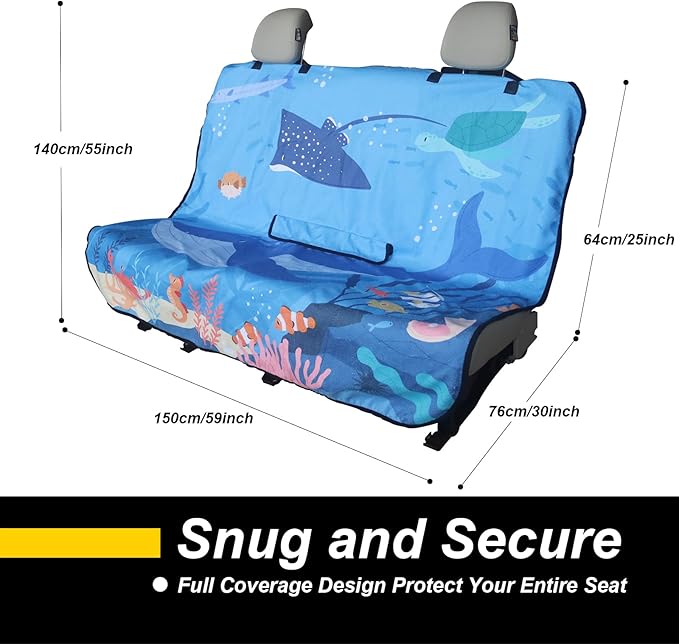 LoyaGour Back Seat Cover for Car Trucks Van SUV,Waterproof Rear Bench Towel Seat Covers for Dogs and Kids,Automotive Backseat Protector (Seaworld)