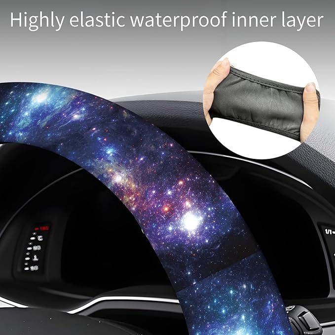 Steering Wheel Covers for Car, Truck, and SUV, Cute Non-Slip Breathable Elastic Steering Wheel, Car Accessories, Universal 15 Inch Leather Cover for Men Women Galaxy Pattern
