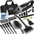 AUTODECO Car Cleaning Kit, Car Vacuum Interior Detailing Cleaner Kit with High Power Handheld Vacuum, Brush Set, Windshield Tool, Duster, Towels, Complete Car Care Tools for Women (Black)