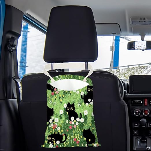 Pykfrhh Black Cat Car Trash Bag, Car Trash Bag Hanging, Waterproof Cars Back Seat Hanging Organizer and Storage Trash Bags for Vehicle Travelling Camping