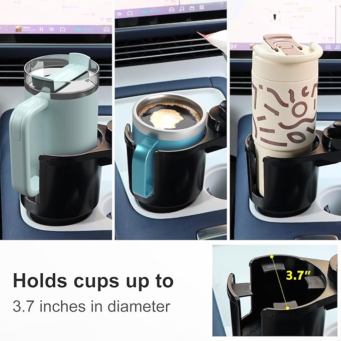 Car Large Cup Holder Expander, 4-in-1 Cupholder Extender with Swivel and Detachable Snack Food Tray Table for Eating, Travel Essentials for Road Trips for Driver. Model E