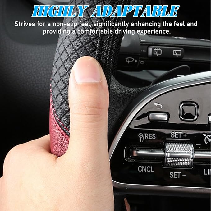 Car Steering Wheel Cover, Elastic Stretch Leather Non-Slip Vehicle Steering Wheel Guard, Automotive Interior Protective Decor Accessories, Universal for SUV RV Truck (Black)