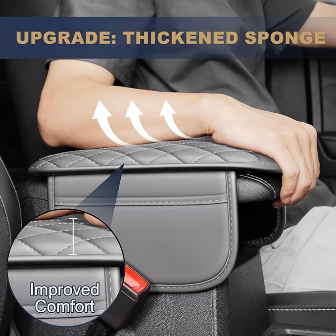 YORKNEIC Center Console Cover Fit for Ford Mustang Mach-E: Middle Console Cover with 2 Storage Pocket,Faux Leather Waterproof Anti-Scratch Car Armrest Cover Protector(Grey)