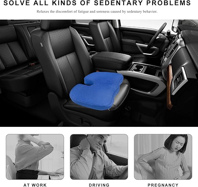 Car Seat Cushion, Memory Foam Cushion for Tailbone Pain & Sciatica Relief, Ergonomic Seat Cushion Comfortable Chair Relief Pillow for Car Office Wheelchair, car Accessories (Royal Blue, Mesh)