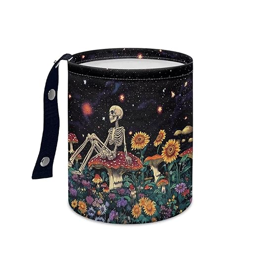 Brosoneto Skull Mushroom Floral Car Trash Can Collapsible Trash Can Rubbish Bin Garbage Bin Decoration Car Interior Easy to Clean for Car SUV Trucks