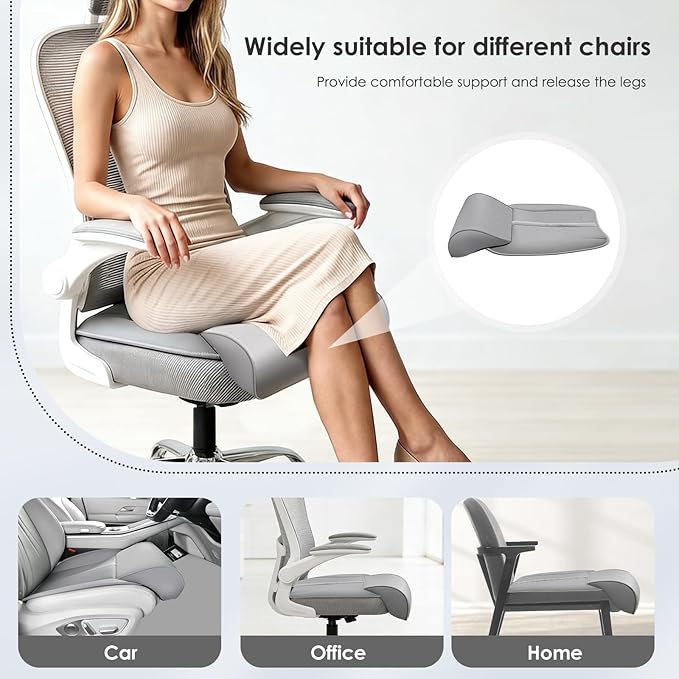 FLORICH Car Seat Extender Leg Support Cushion for Driver Seats Office Chair, Leather Memory Foam Widened seat Cushion for Long Drivers Universal Car Seat Cushion Legs Rest Pads-Grey